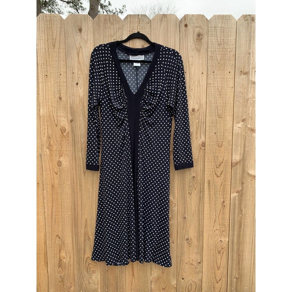 Jessica Howard Navy Blue & White Polka‎ Dot Dress Size 14 Vintage Long